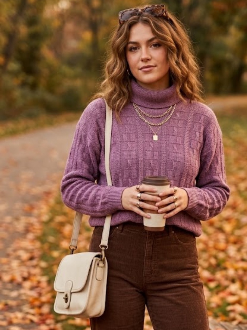 Vintage Billie Jo Mauve Textured Knit Turtleneck Sweater Made in USA